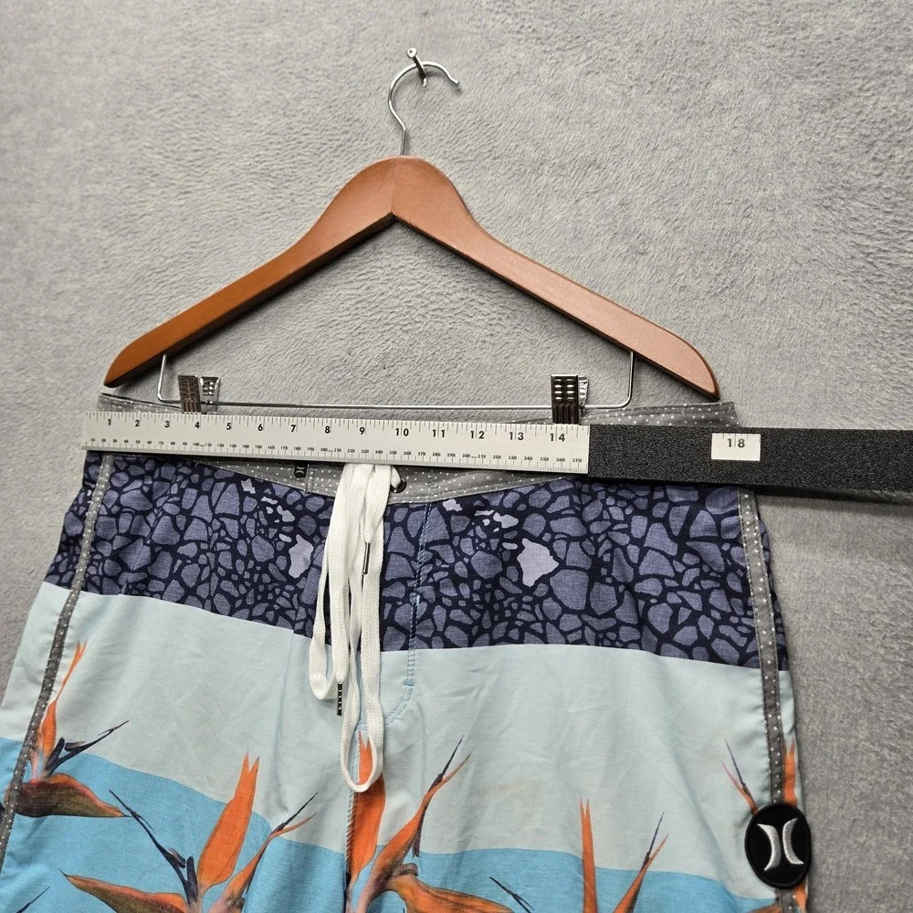 Hurley Men Shorts 34 Blue Swimwear Floral Birds Of Paradise Board